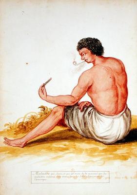 Mulatto sitting and smoking, from a manuscript on plants and civilization in the Antilles, c.1686 (w