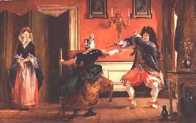 Jourdain Fences his Maid, Nicole with his Wife Looking on. Scene From 'Le Bourgeois Gentilhomme', Ac