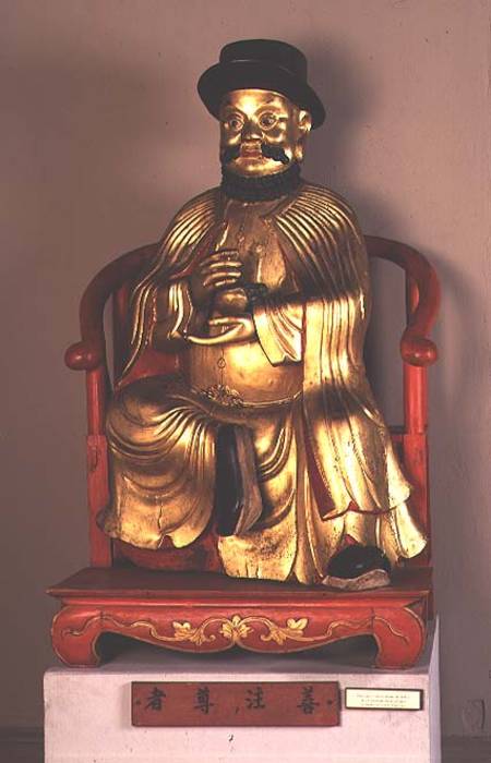 Marco Polo, Gilded Wooden Sculpture from Chinese