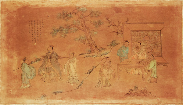 Scene from the life of Confucius (c.551-479 BC) and his disciples, Qing Dynasty (1644-1912) from Chinese School
