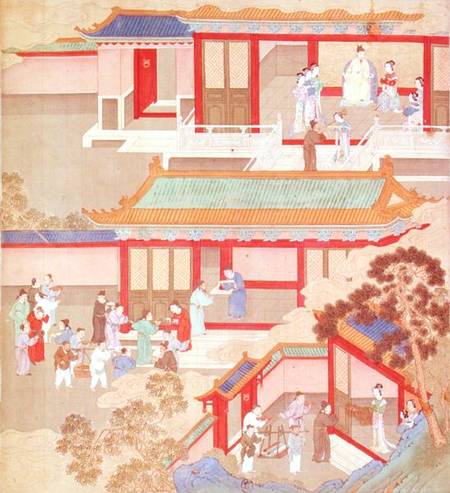 Emperor Hsuan Tsung (712-756 AD) at home, from a history of Chinese emperors from Chinese School