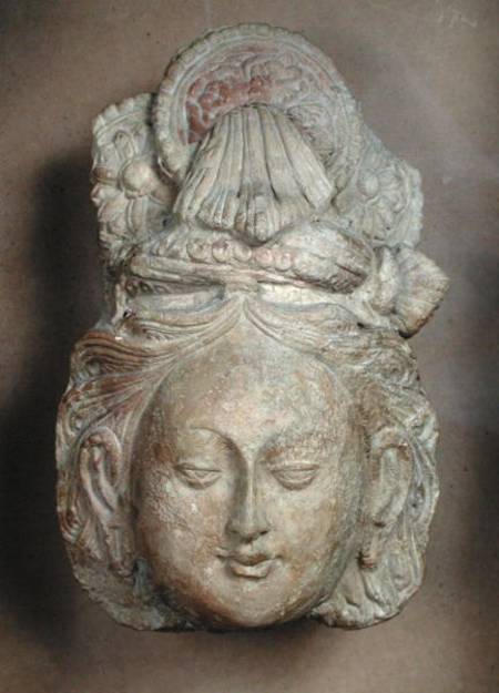 Head of a Bodhisattva with an elaborate hairstyle from Chinese School