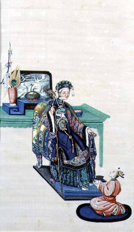 Old Woman Seated with a Kneeling Servant from Chinese School