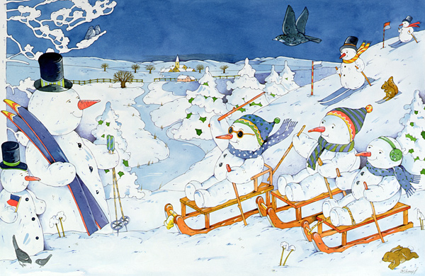Snowmen Tobogganing, 1997 (w/c on paper)  from Christian  Kaempf