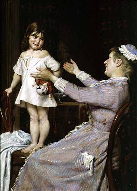Little Girl with a Doll and Her Nurse from Christian Pram Henningsen