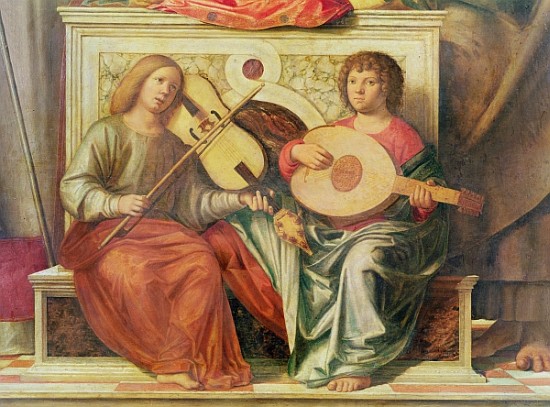 Detail of angel musicians from a painting of the Virgin and saints, 1496-99 from Giovanni Battista Cima da Conegliano