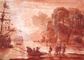 The Disembarkation of Warriors in a Port, possibly Aeneas in Latium