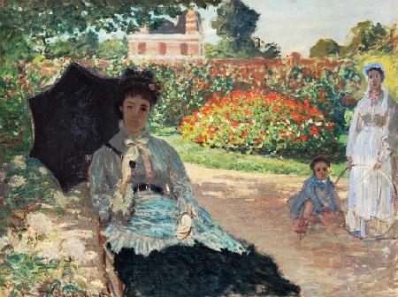 Camille Monet with son and nannies in the garden