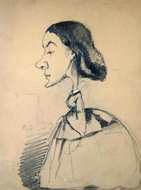 Young Woman at the Piano, 1855-60 (black crayon heightened with white pastel on paper)