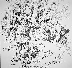 Cartoon of Theodore Teddy Roosevelt refusing to shoot a bear cub, 1902