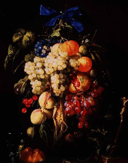 Bouquet of Fruit with Eucharistic Symbols on a Ledge Below from Cornelis de Heem