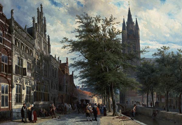 The Gemeenlandshuis and the Old Church, Delft, Summer. from Cornelius Springer
