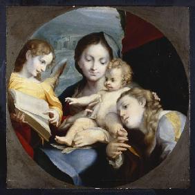Madonna mit Kind, der hl. Katharina und einem Engel.