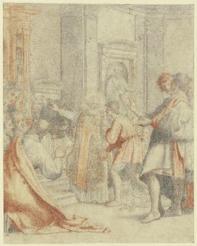 Ein Lahmer wird in einer Kirche beim Anblick des Altares geheilt