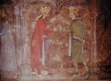 Charles IV (1316-78) receiving the thorns of the crown of Christ from Jean II (1319-64) from the Cha from Czech School