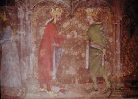 Charles IV (1316-78) receiving the thorns of the crown of Christ from Jean II (1319-64) from the Cha