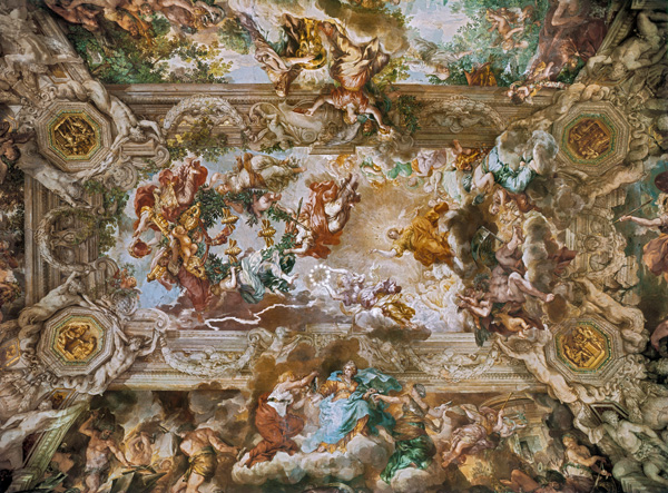 Glorification of the Reign of Pope Urban VIII (1568-1644) ceiling painting in the Great Hall from Pietro  da Cortona,