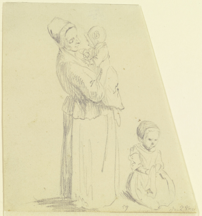 Eine Frau mit einem Kind auf dem Arm im Profil nach rechts, rechts neben ihr am Boden sitzend ein zw from Daniel Chodowiecki