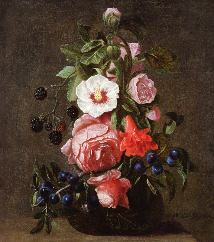 A Still Life of Mixed Flowers and Berries in a Glass Vase from Daniel Seghers