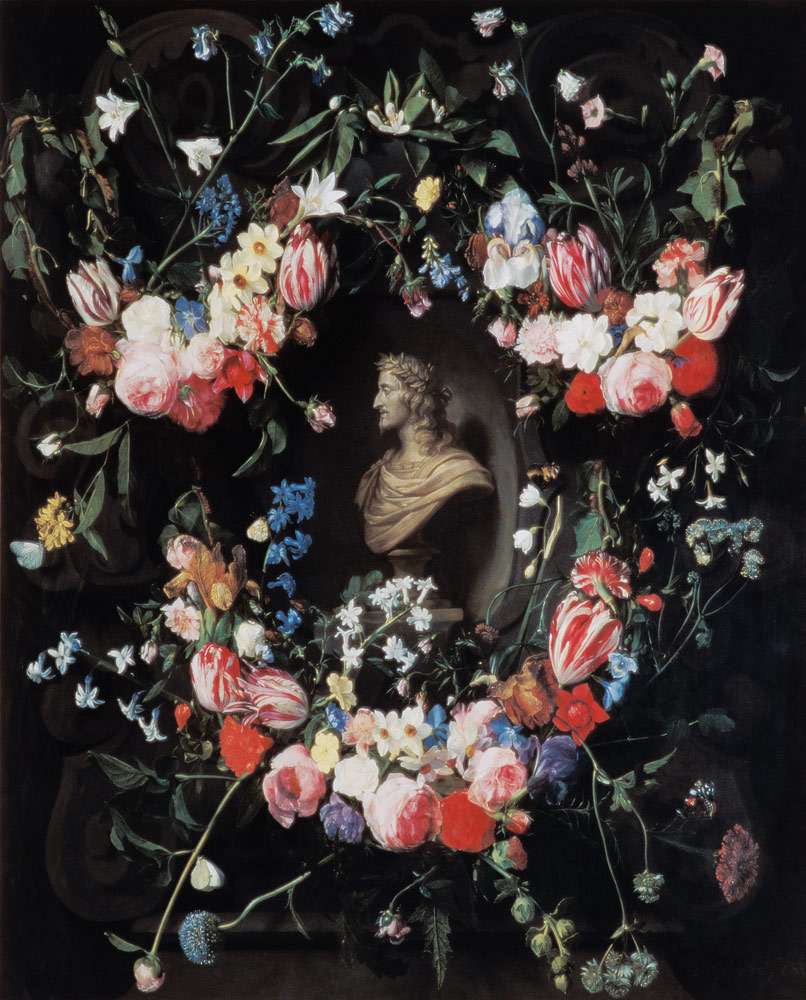 Garland of flowers surrounding a marble bust of Archduke Leopold Guglielmo from Daniel Seghers