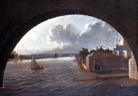The Thames at Westminster seen through the arch of a bridge from Daniel Turner