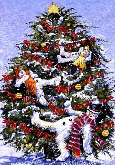 Snowmen in a Christmas Tree, 1999 (gouache on paper)  from David  Cooke