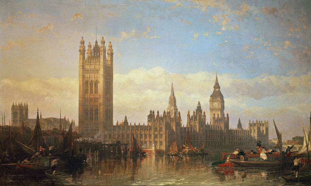 New Palace of Westminster from the River Thames from David Roberts