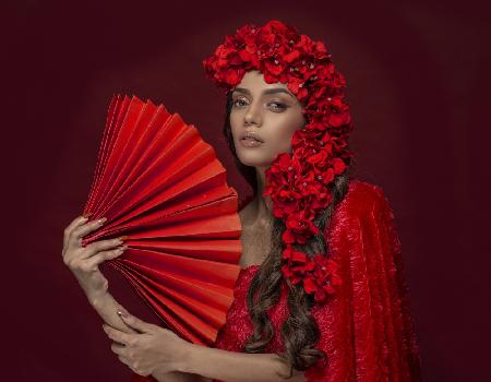 LADY WITH RED FAN