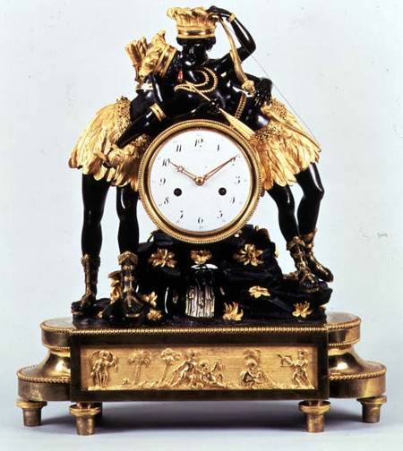 French Directoire ormolu and bronze clock from Deverberie et Companie