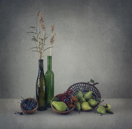 Still life with green pears
