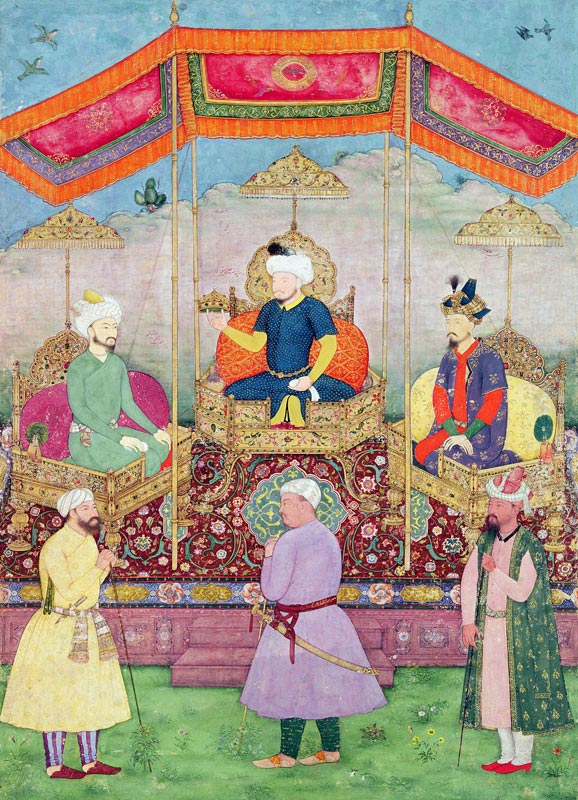 Mughal Emperor Babur and his son, Humayan, Indian miniature from Rajasthan from Dip Chand