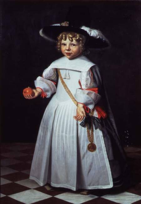 Portrait of a young child holding an orange from Dirck Santvoort