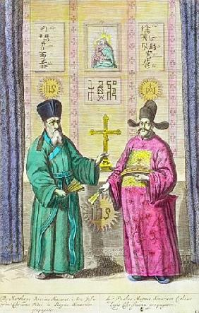 Matteo Ricci (1552-1610) and another Christian missionary to China, from ''China Illustrated'' Athan