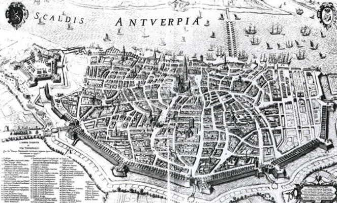 Map of Antwerp (engraving) (b/w photo) from Dutch School, (18th century)