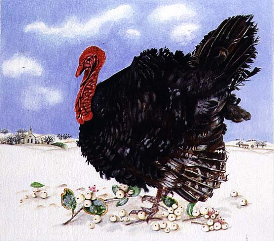 Black Turkey with Snow Berries, 1996 (acrylic on paper)  from E.B.  Watts