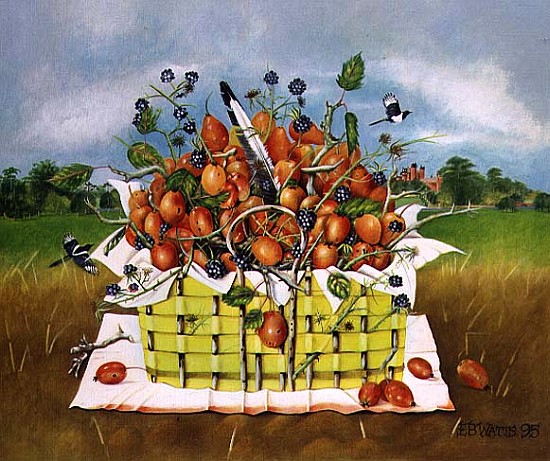 Yellow Basket with Crab Apples, 1995 (acrylic)  from E.B.  Watts