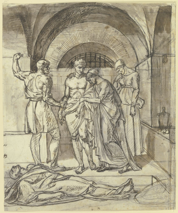 Zwei Frauen und zwei Männer bei einer Leiche im Gefängnis from Eberhard von Wächter