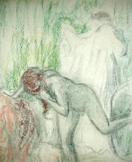 Nude getting out of the Bath (pastel on crayon) from Edgar Degas