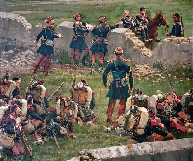 Evening of the battle of Rezonville (Gravelotte). Grenadiers of the Imperial Guard at rest, 16 Augus from Edouard Detaille