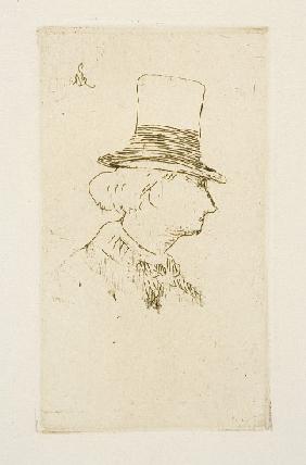 Baudelaire in profile wearing a hat