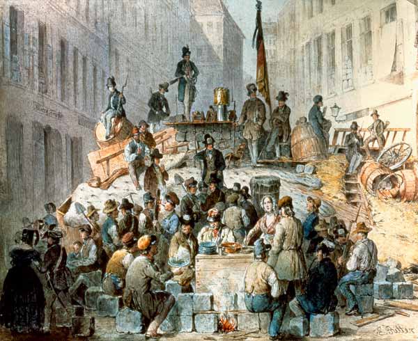 Barricades in Marzstrasse, Vienna from Edouard Ritter