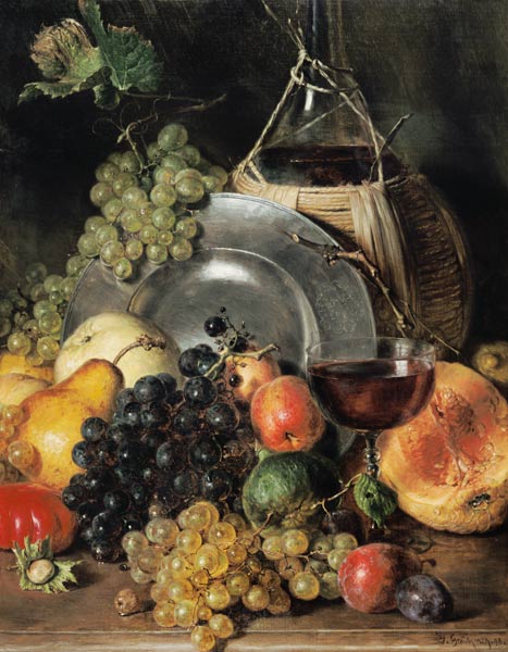 Quiet life with fruits and wine from Eduard Grützner