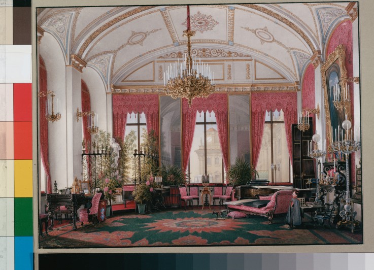 Interiors of the Winter Palace. The Raspberry Study of Empress Maria Alexandrovna from Eduard Hau