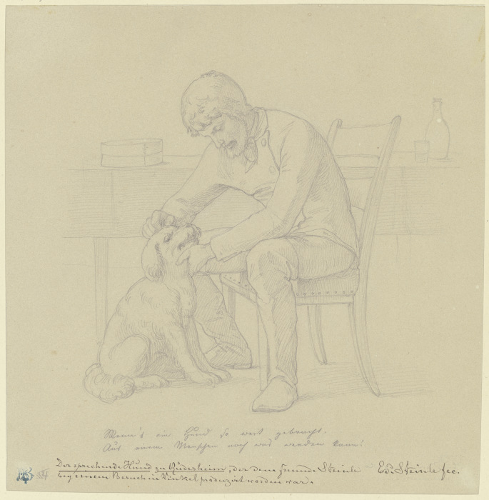 Der sprechende Hund zu Rüdesheim, ein Mann mit dem Hund an einem Tisch sitzend from Edward von Steinle