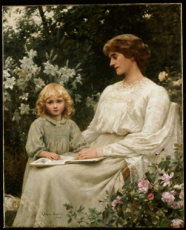 Mutter und Tochter beim Lesen eines Buches. from Edwin Harris