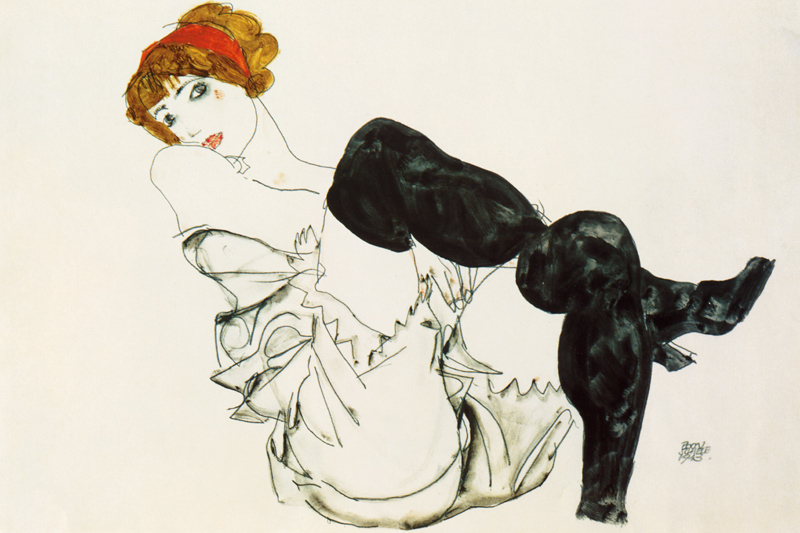 Woman in black stockings (Valerie Neuzil) from Egon Schiele