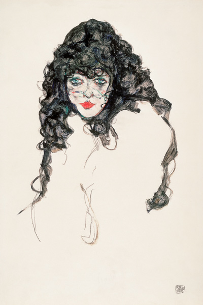Girl head with open hair from Egon Schiele