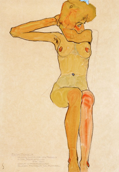 Sedentary female act with an abgespreiztem right arm from Egon Schiele
