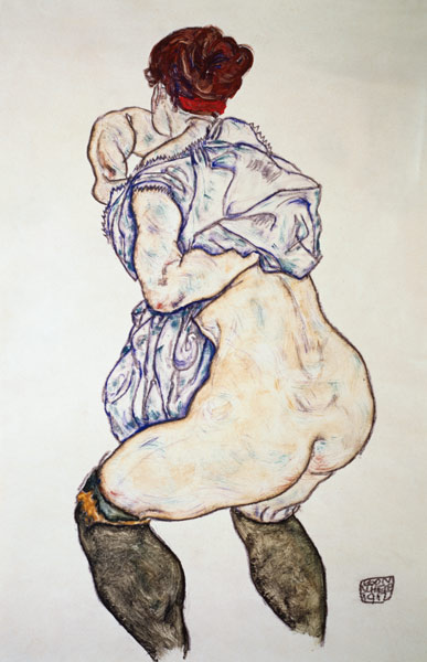 Female half act with green stockings from Egon Schiele