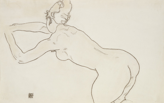 Female Nude Kneeling  And Bending Forward To The Left from Egon Schiele